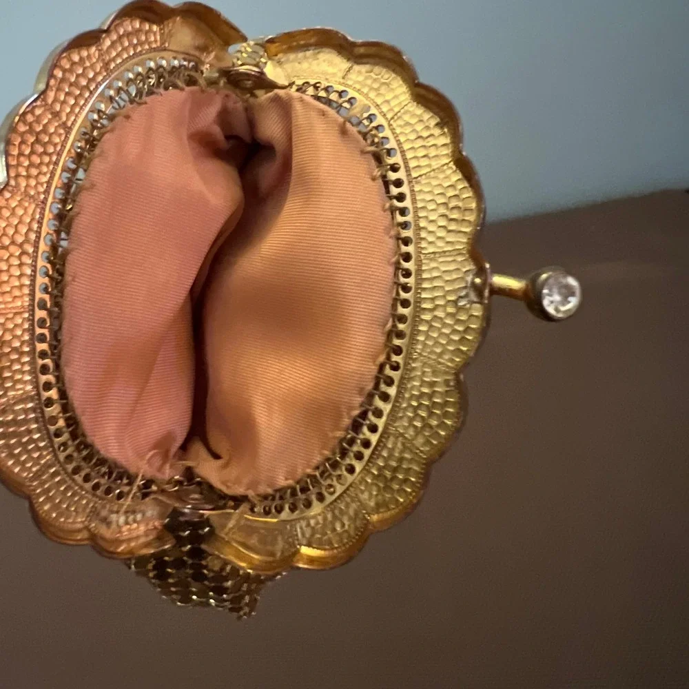 Vintage Lorelle Bags Gold Metal Mesh Coin Purse Rhinestone Clasp West Germany